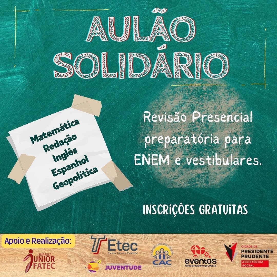 Vem aí o AULÃO SOLIDÁRIO, com revisões presenciais. foto